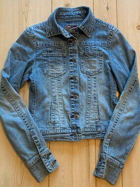 Vintage 90s Denim Jacket Blue Asphalt Women's Crop Top Fit Grunge Punk Indie S